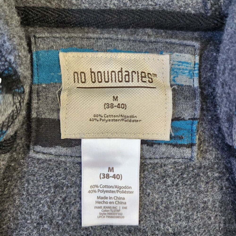 NO BOUNDARIES Men's Hoodie Medium Y2K Full Zip Gray Blue-Green Striped - Picture 13 of 13
